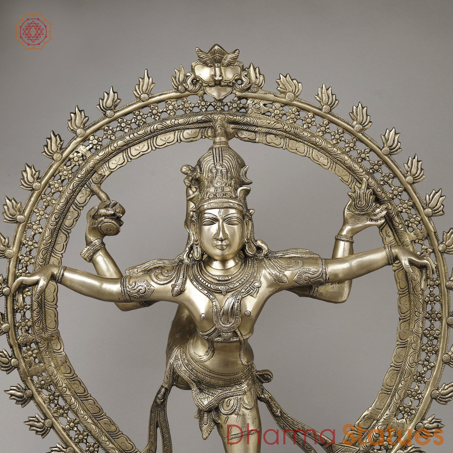 Brass Nataraja in Ananda-Tandava with Frame, Fine Golden Finish, 35"