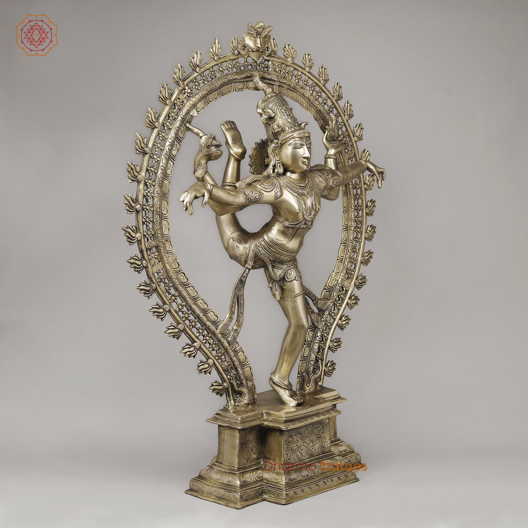 Brass Nataraja in Ananda-Tandava with Frame, Fine Golden Finish, 35"