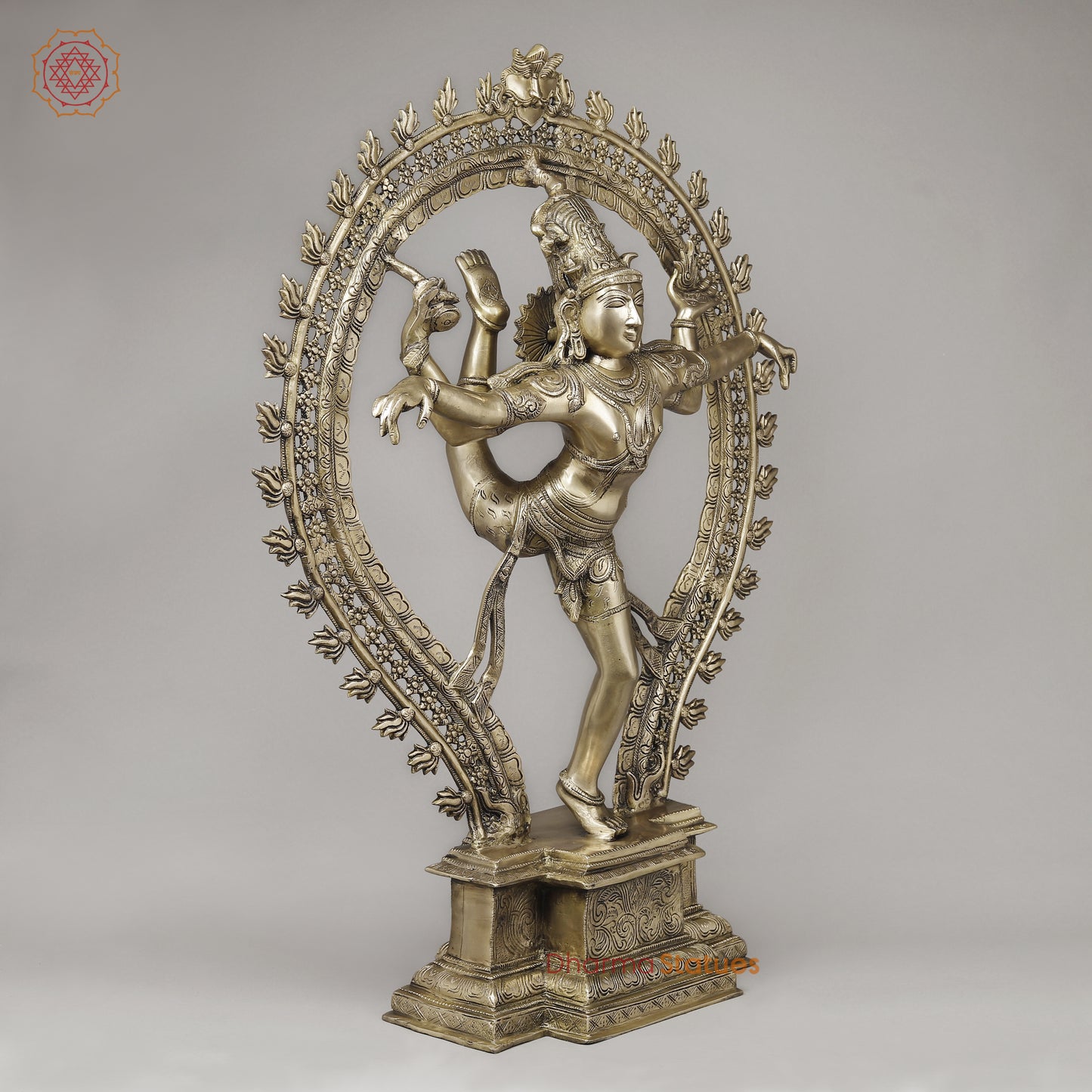 Brass Nataraja in Ananda-Tandava with Frame, Fine Golden Finish, 35"