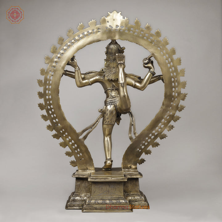 Brass Nataraja in Ananda-Tandava with Frame, Fine Golden Finish, 35"