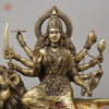Brass Durga with 8 Arms Seated on Lion, Dark Golden Finish, 26.5"
