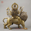 Brass Durga with 8 Arms Seated on Lion, Dark Golden Finish, 26.5"