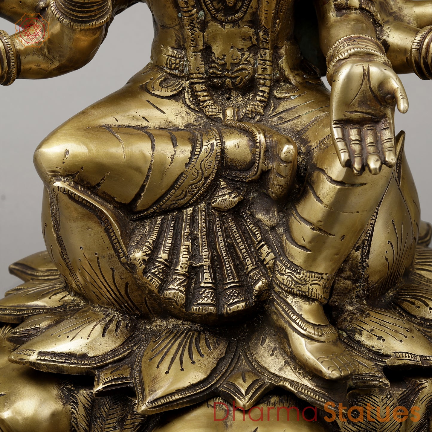 Brass Varahi With 8 Arms Seated on Lion, Dark Golden Finish, 20"