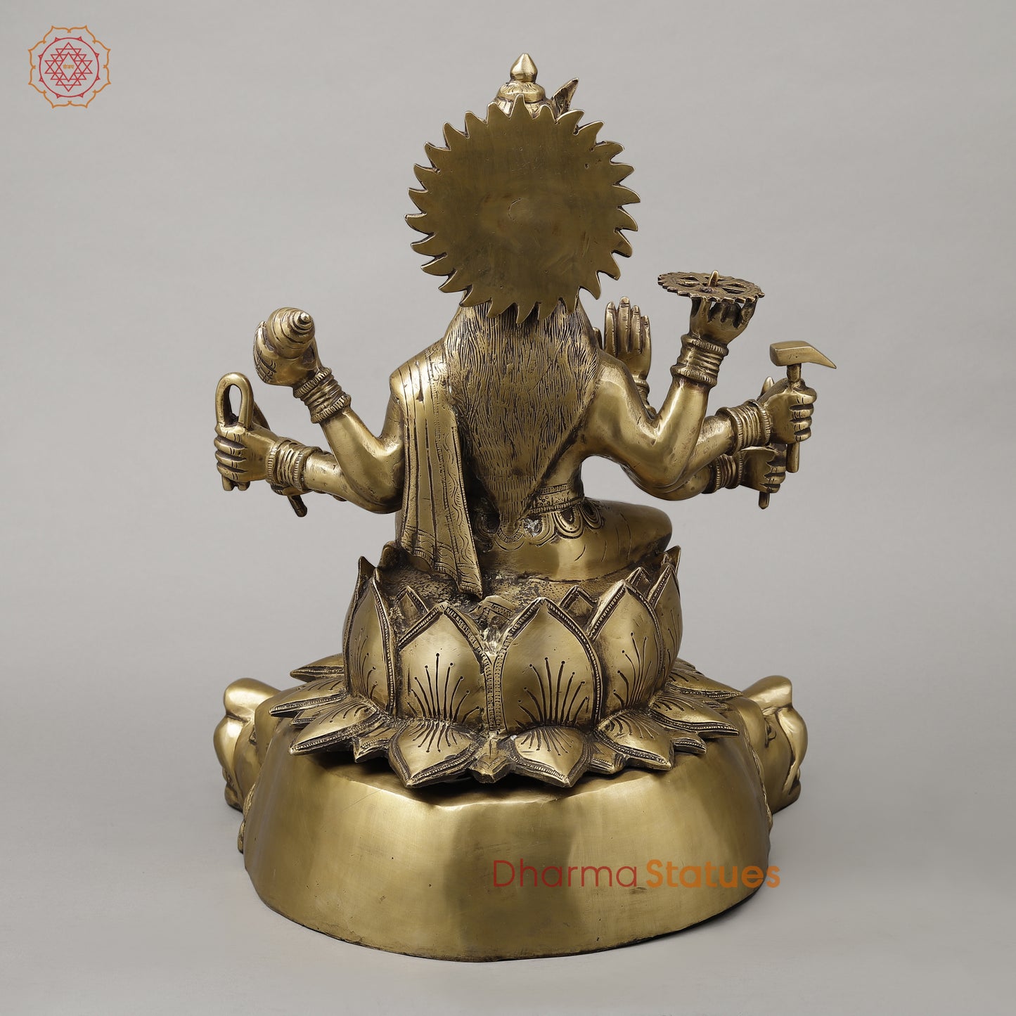 Brass Varahi With 8 Arms Seated on Lion, Dark Golden Finish, 20"