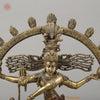 Brass Nataraj With Shiva & Parwati Postures On Base, Antique Golden Finish, 23"