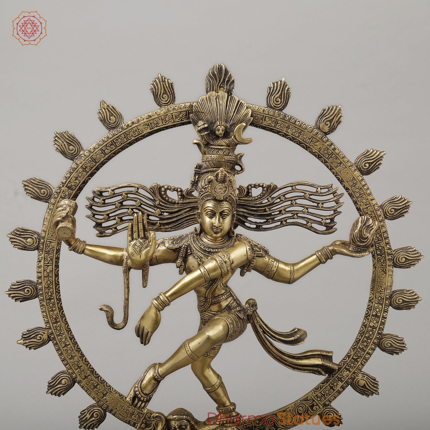 Brass Nataraj With Shiva & Parwati Postures On Base, Antique Golden Finish, 23"