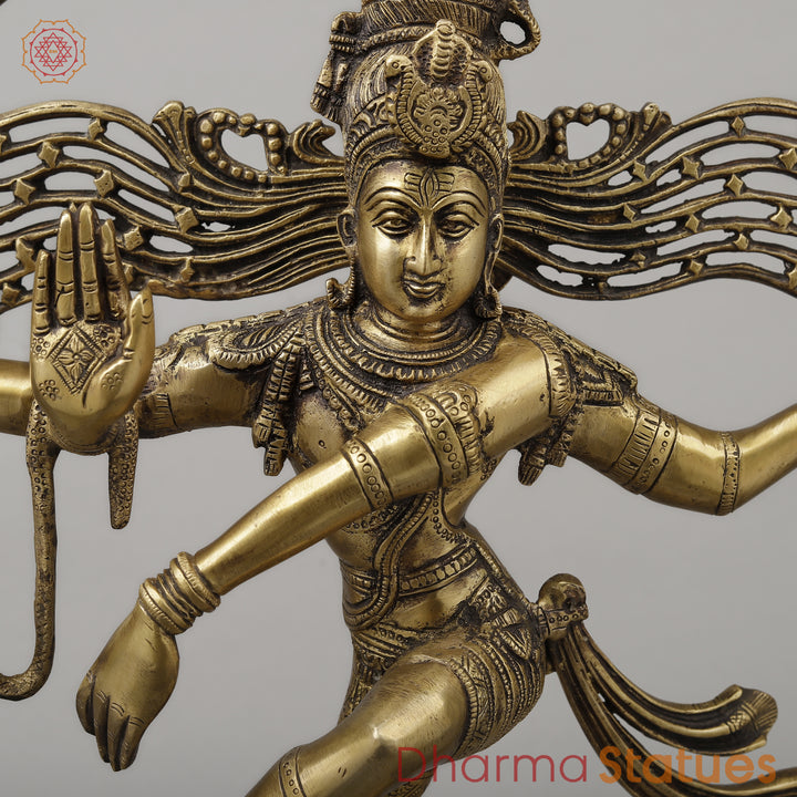 Brass Nataraj With Shiva & Parwati Postures On Base, Antique Golden Finish, 23"