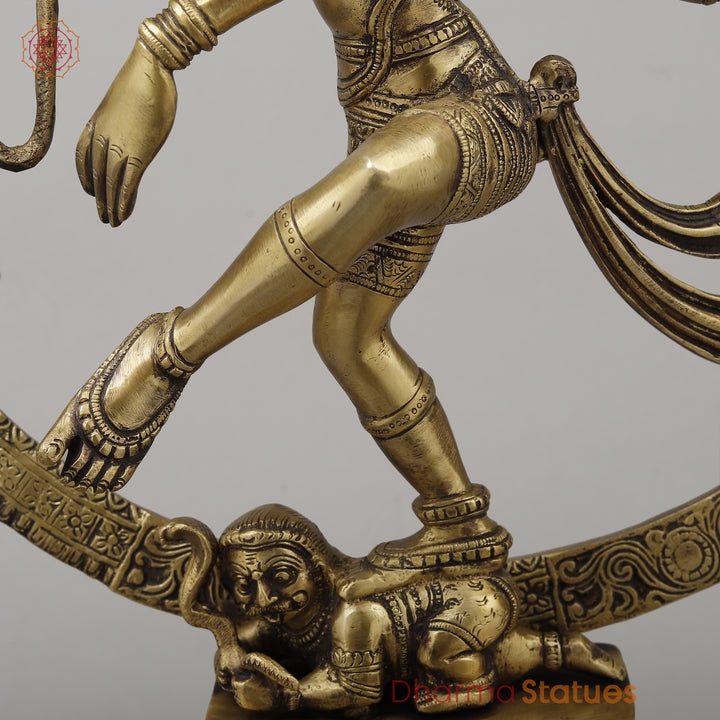 Brass Nataraj With Shiva & Parwati Postures On Base, Antique Golden Finish, 23"