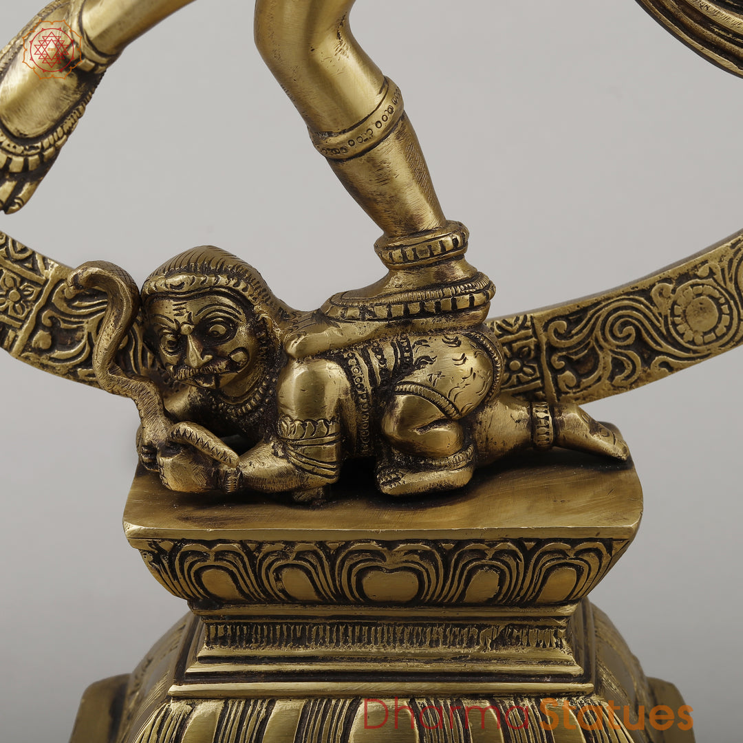 Brass Nataraj With Shiva & Parwati Postures On Base, Antique Golden Finish, 23"
