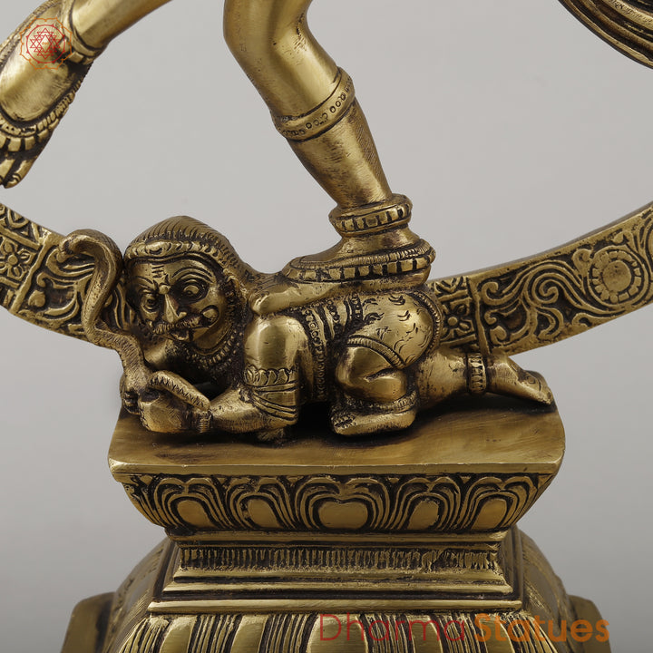 Brass Nataraj With Shiva & Parwati Postures On Base, Antique Golden Finish, 23"
