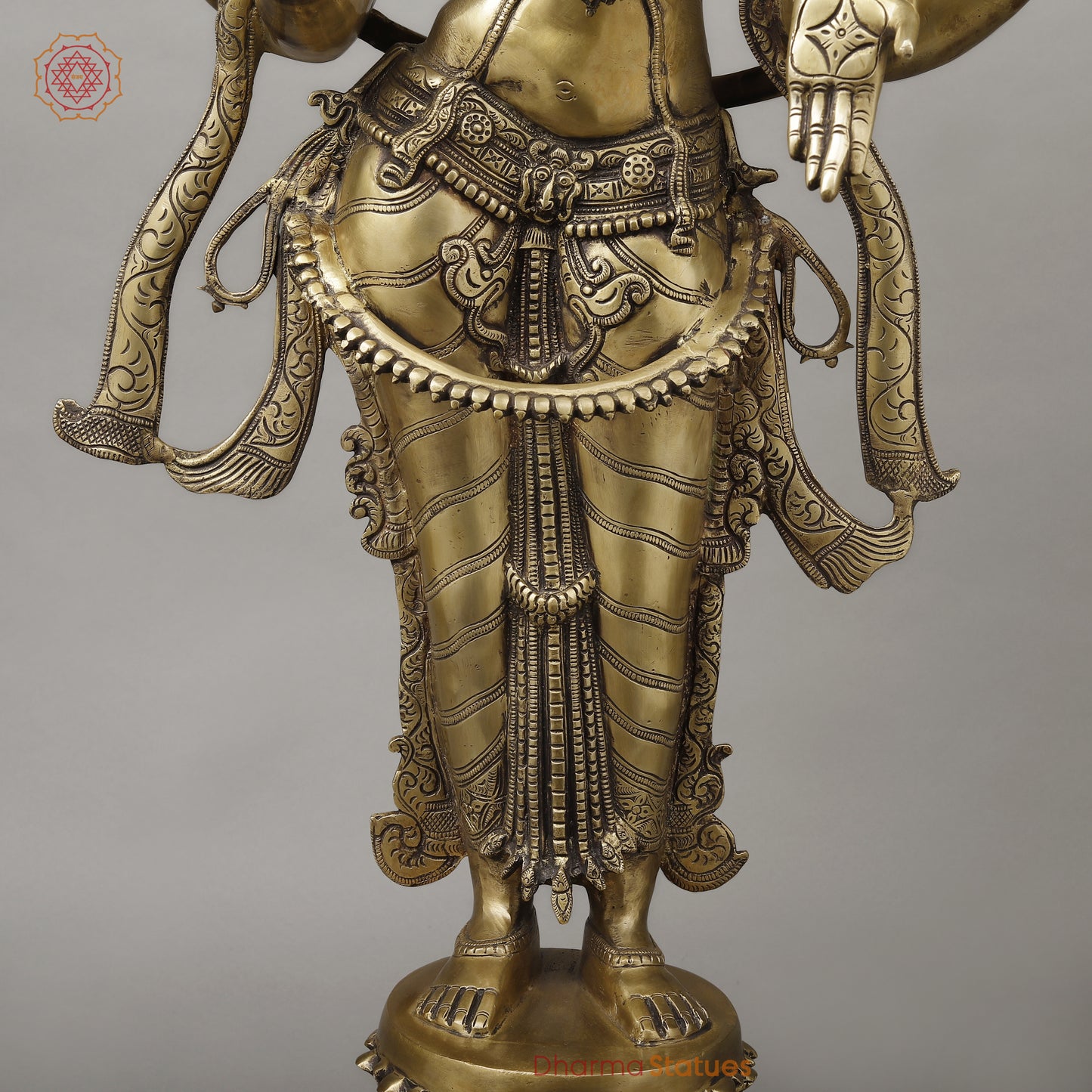 Brass Dhan Lakshmi Standing on Blooming Lotus, Fine Smooth Finish, 39.5"