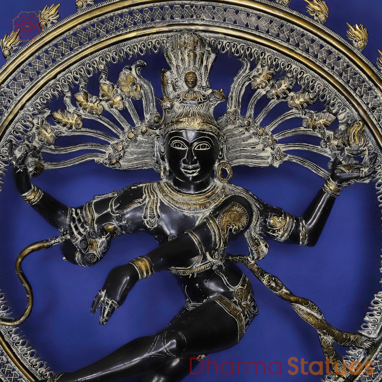 Brass Nataraja in Dancing Posture with Frame, Antique Finish 54"