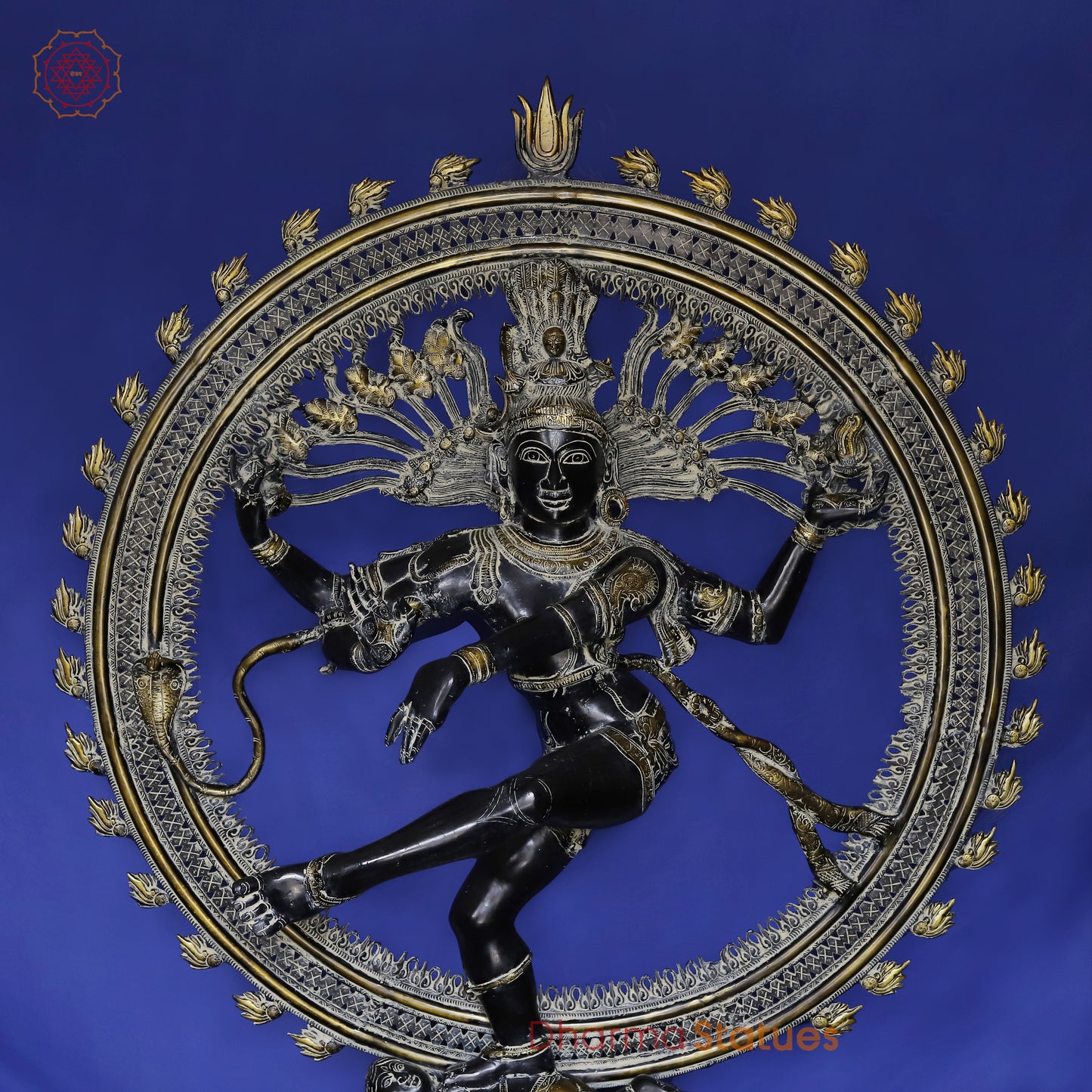 Brass Nataraja in Dancing Posture with Frame, Antique Finish 54"