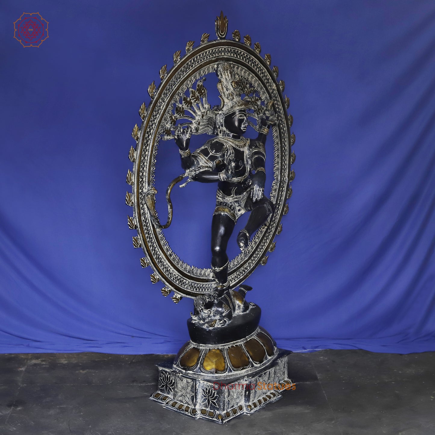 Brass Nataraja in Dancing Posture with Frame, Antique Finish 54"