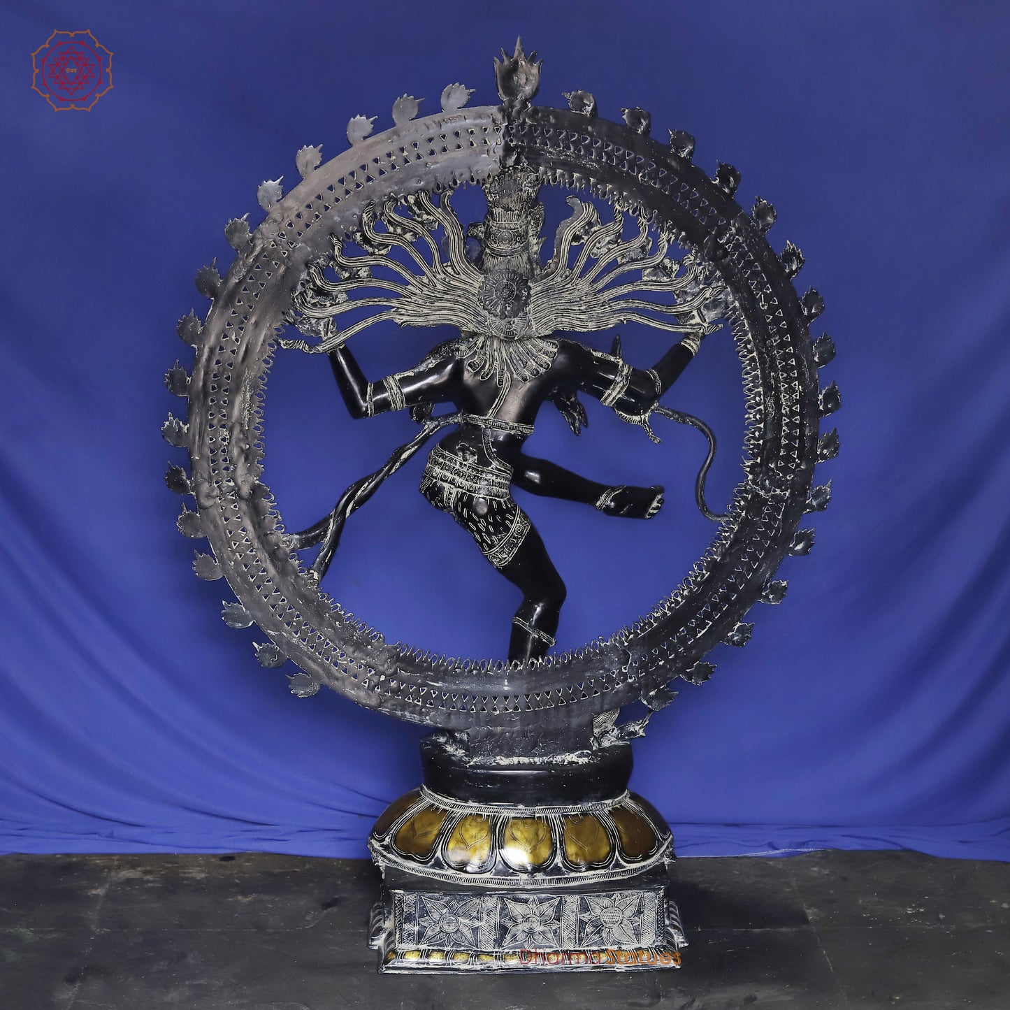 Brass Nataraja in Dancing Posture with Frame, Antique Finish 54"