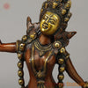 Brass Kaali Standing Wearing a Crown & Garland of Skulls, Copper & Golden Finish, 22.5"
