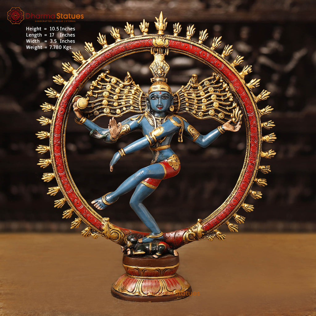 Brass Natraj, The Natraja Statue Depicts Lord Shiva's Cosmic Dance. 10.5" Front View