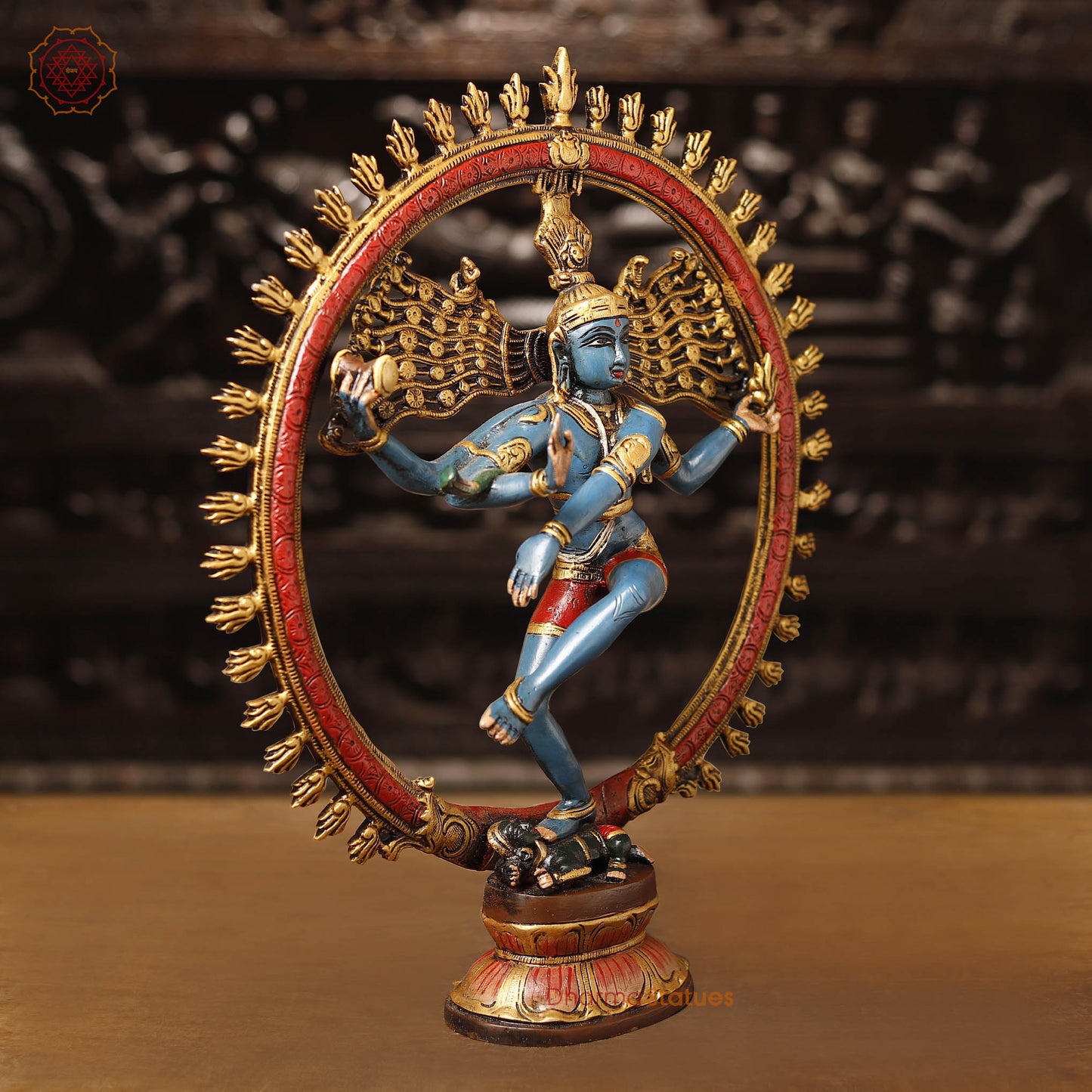 Brass Natraj Statue, Fine Colorful Finish 10.5"