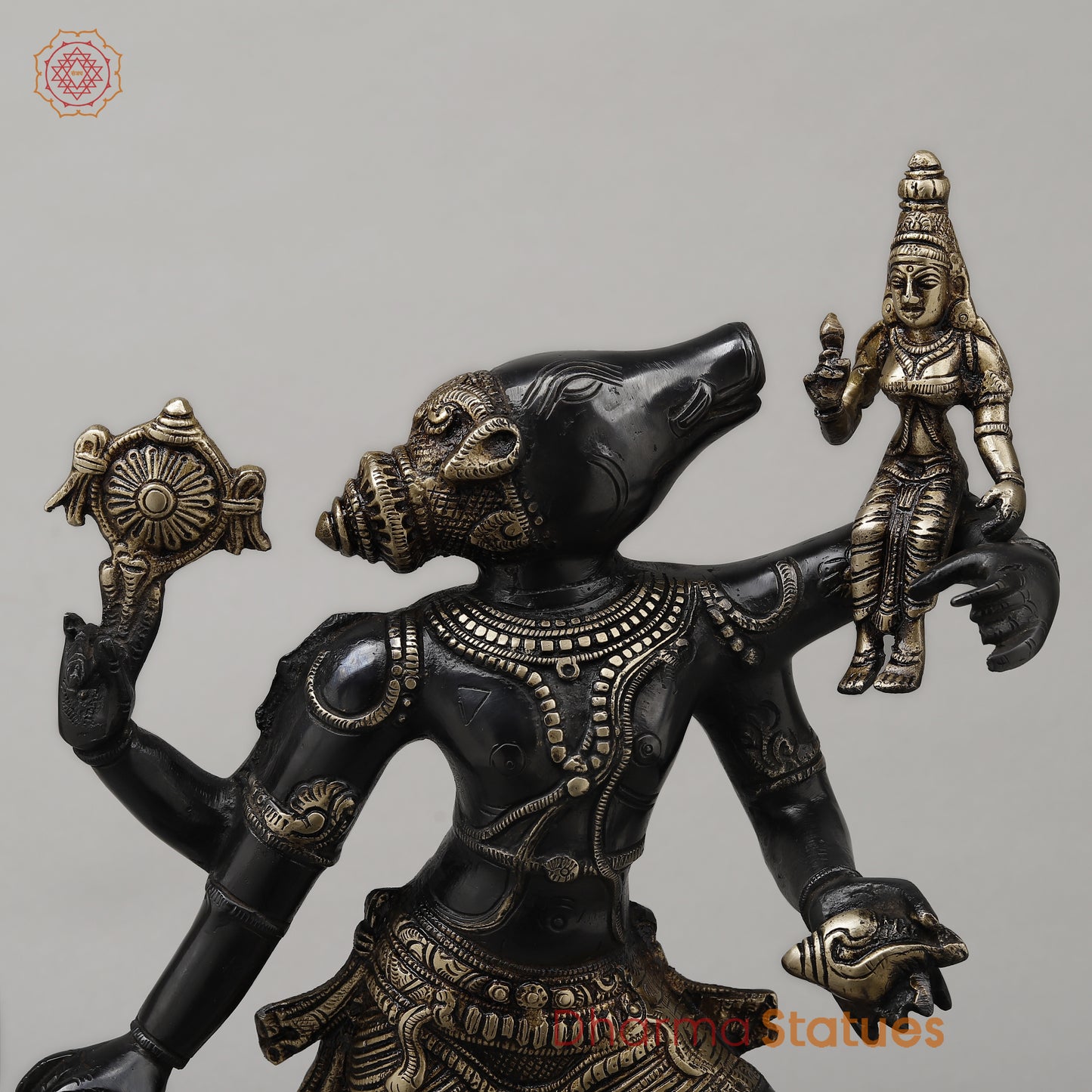 Brass Varaha with Lord Vishnu, Black Patina & Golden Finish, 18"