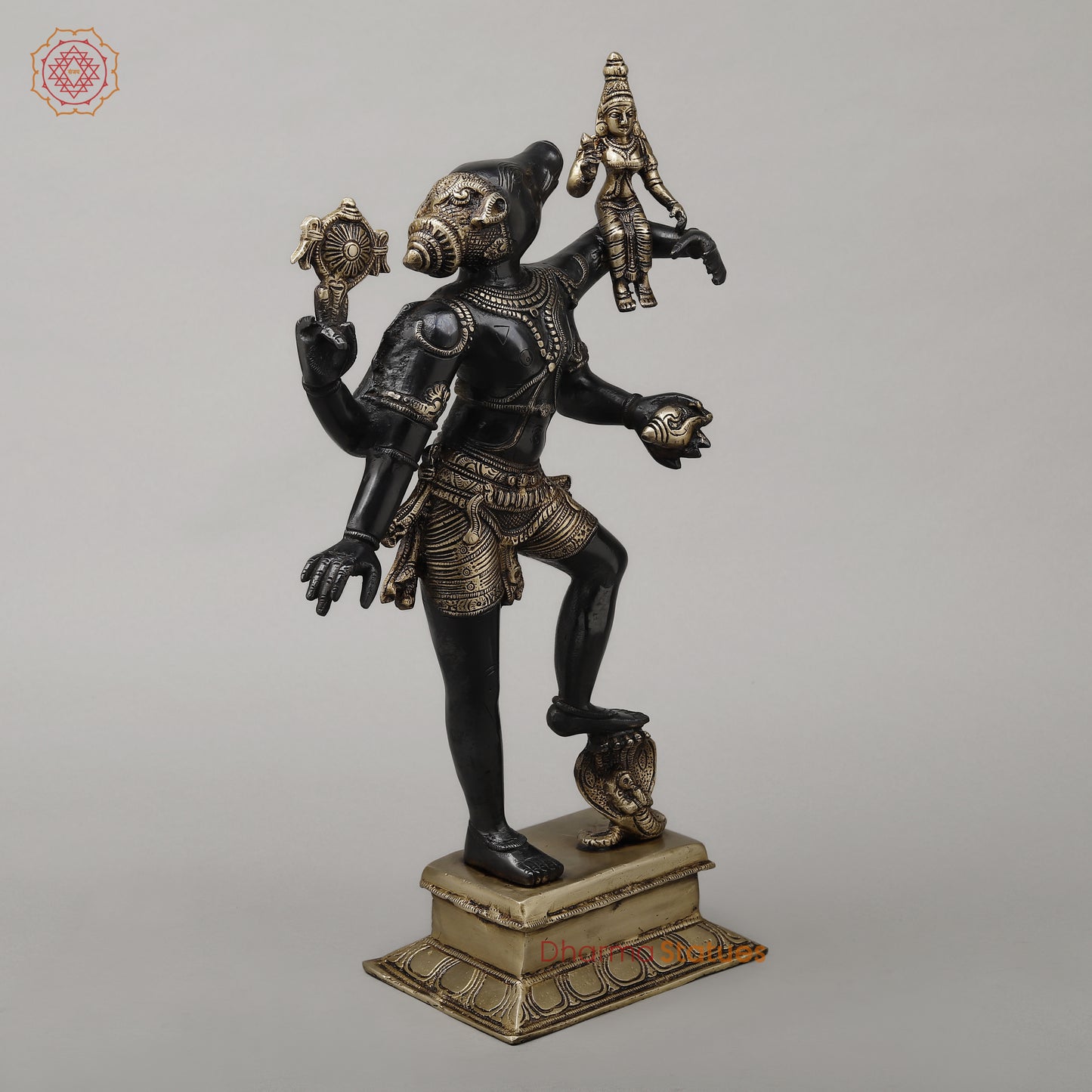 Brass Varaha with Lord Vishnu, Black Patina & Golden Finish, 18"