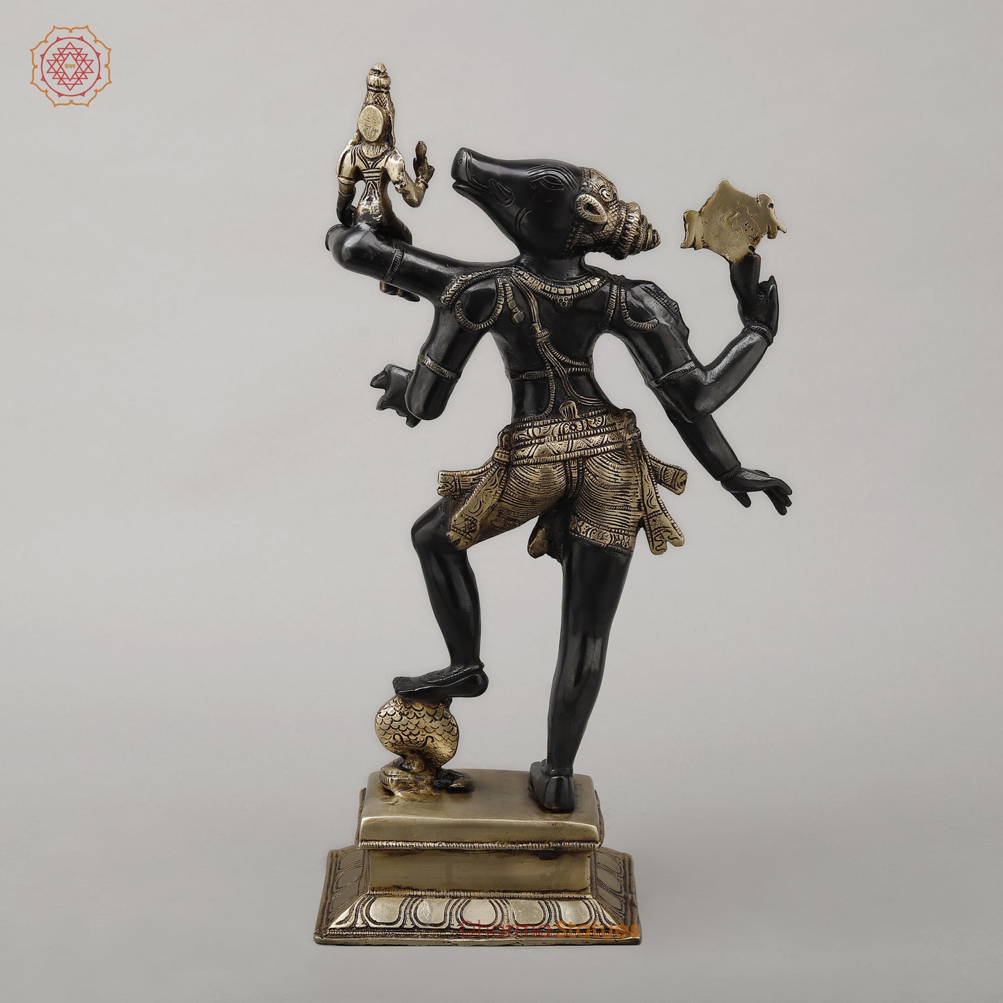 Brass Varaha with Lord Vishnu, Black Patina & Golden Finish, 18"