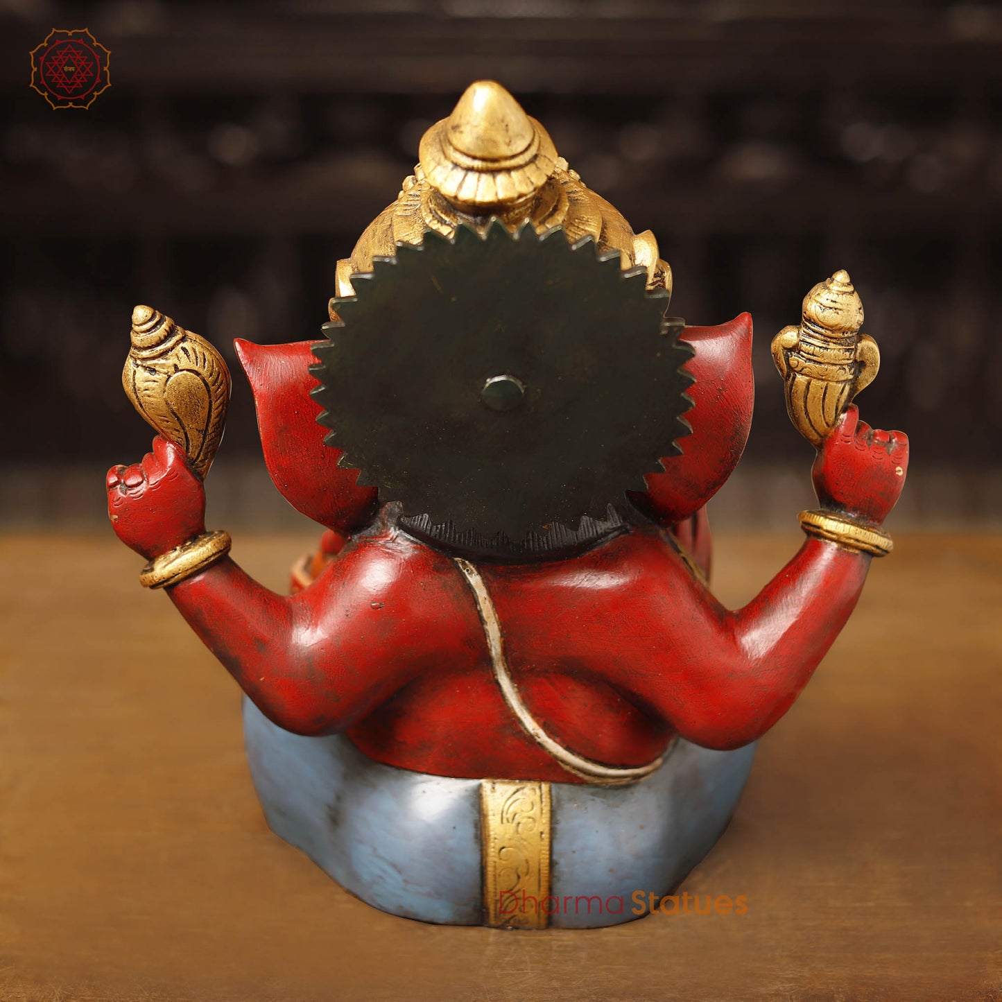 Brass Ganesha Idol, seated, Hand Painted, 12"