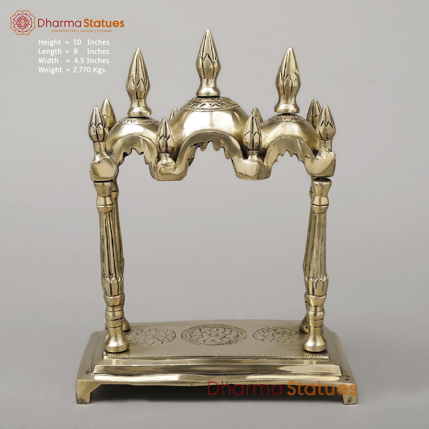 Brass Temple Décor [Mandir], Fine Golden Finish, 10"