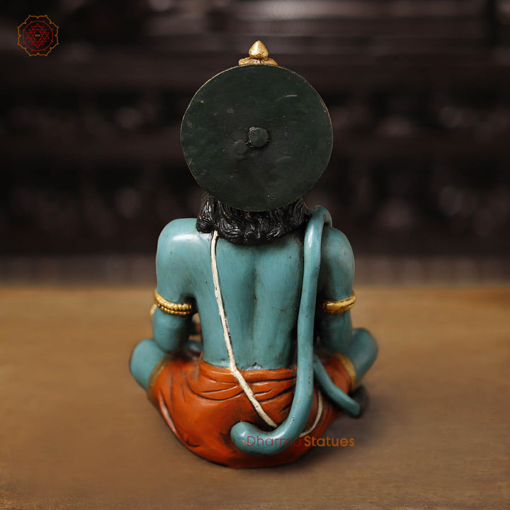 Brass Hanuman Ji, Blessing Position, Sitting on a Earth. 11"