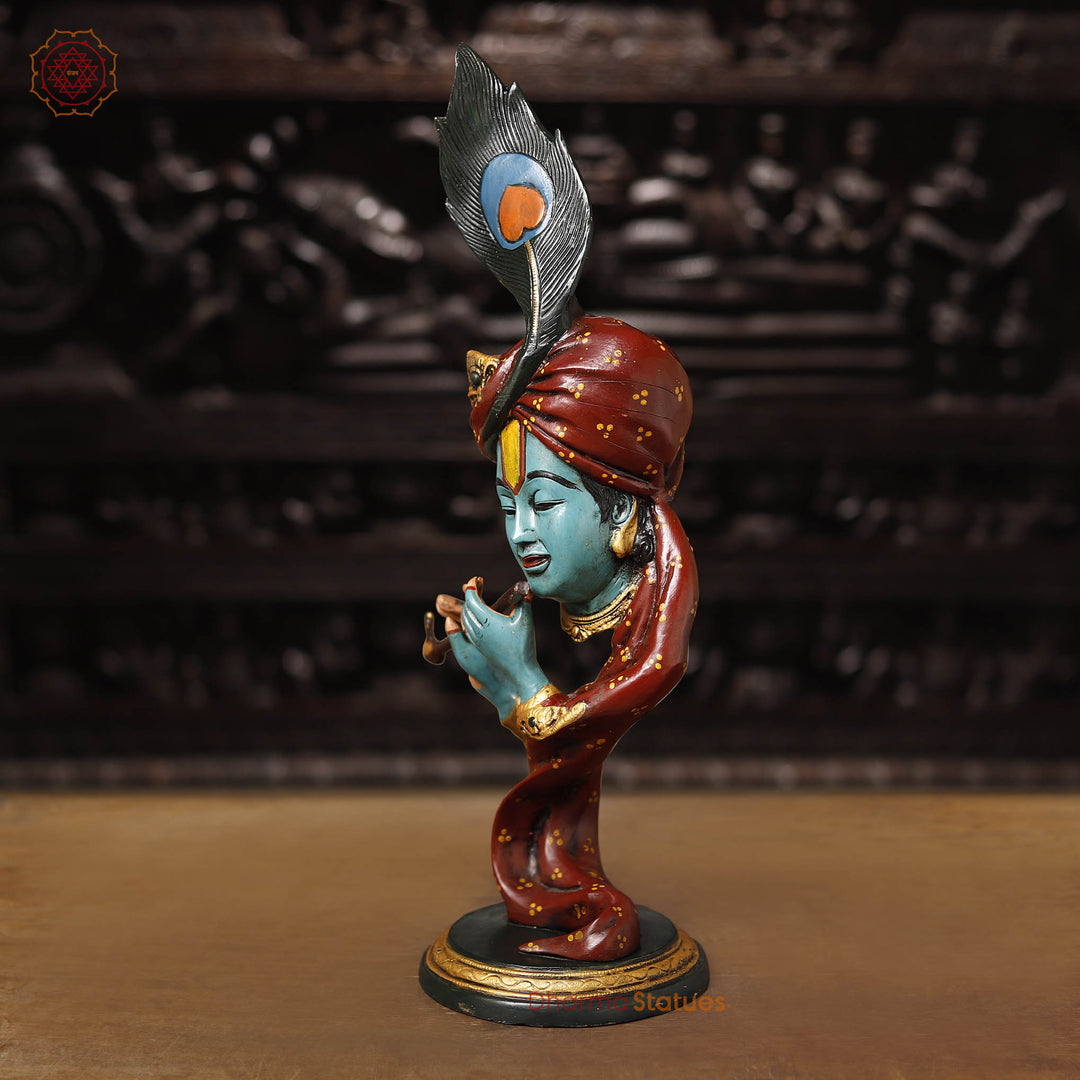 Brass Krishna Statue, Multi-Color Finish, 20.5"