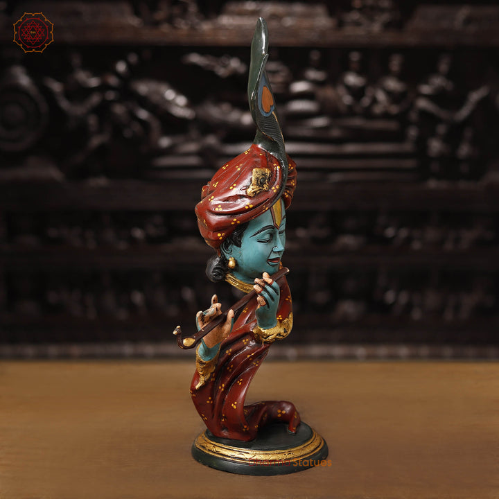 Brass Krishna Statue, Multi-Color Finish, 20.5"