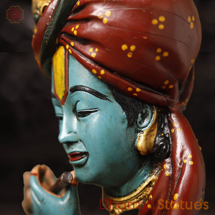 Brass Krishna Statue, Multi-Color Finish, 20.5"