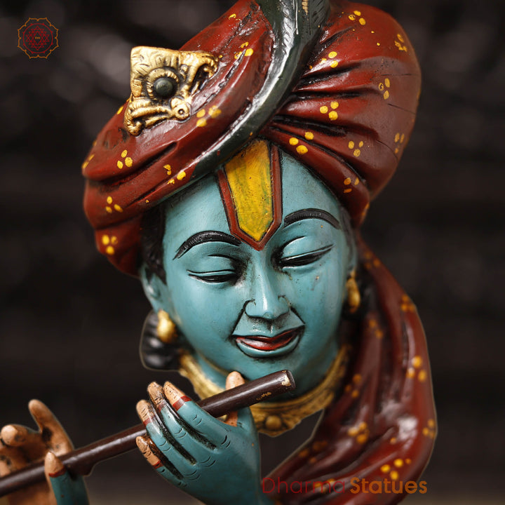 Brass Krishna Statue, Multi-Color Finish, 20.5"