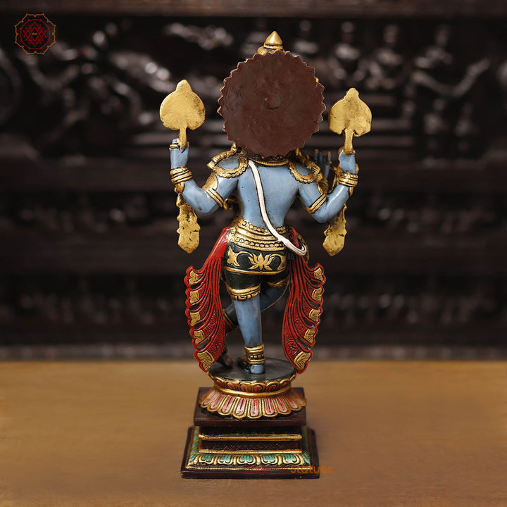 Brass Charbhuja Krishna Statue, Playing Flute, Multi-color Finish, 19"