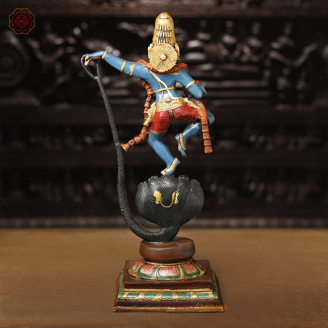Brass Child Krishna, Lord Krishna Dancing Standing on Kaliya Naag Hood. 21"