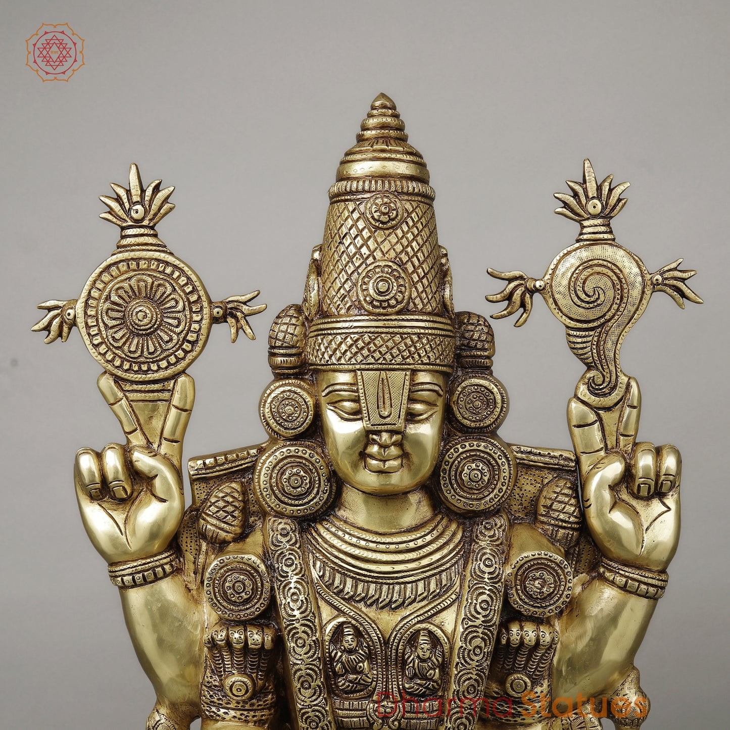 Brass Tirupati Balaji (Venkateshvara Swami) with Lakshmi, Golden Finish, 34.5"