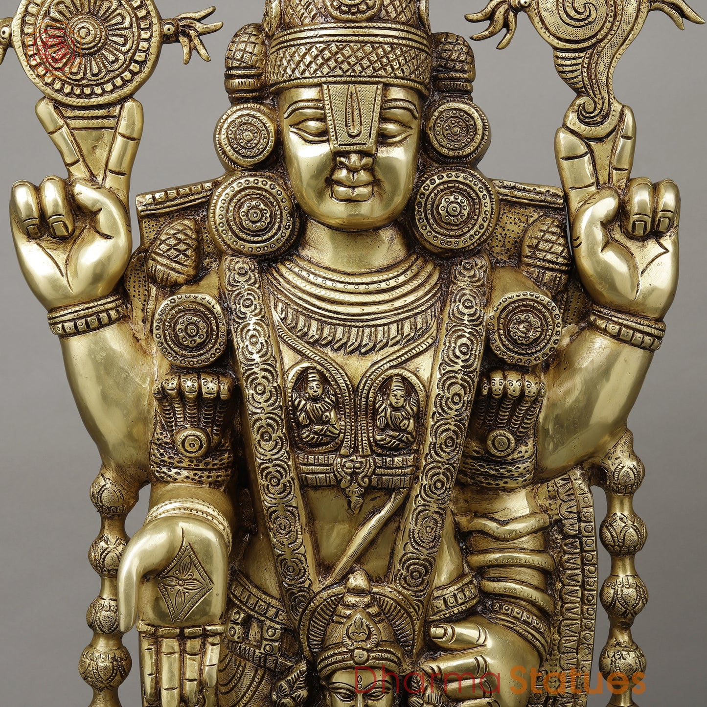 Brass Tirupati Balaji (Venkateshvara Swami) with Lakshmi, Golden Finish, 34.5"