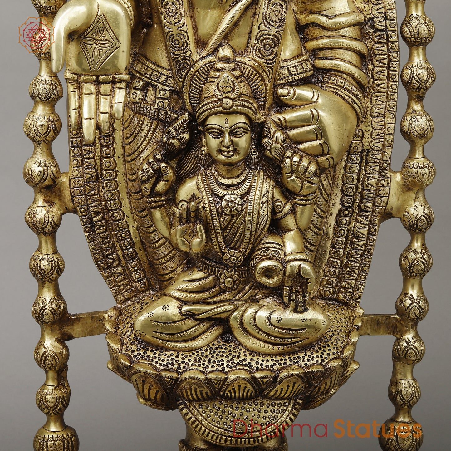 Brass Tirupati Balaji (Venkateshvara Swami) with Lakshmi, Golden Finish, 34.5"