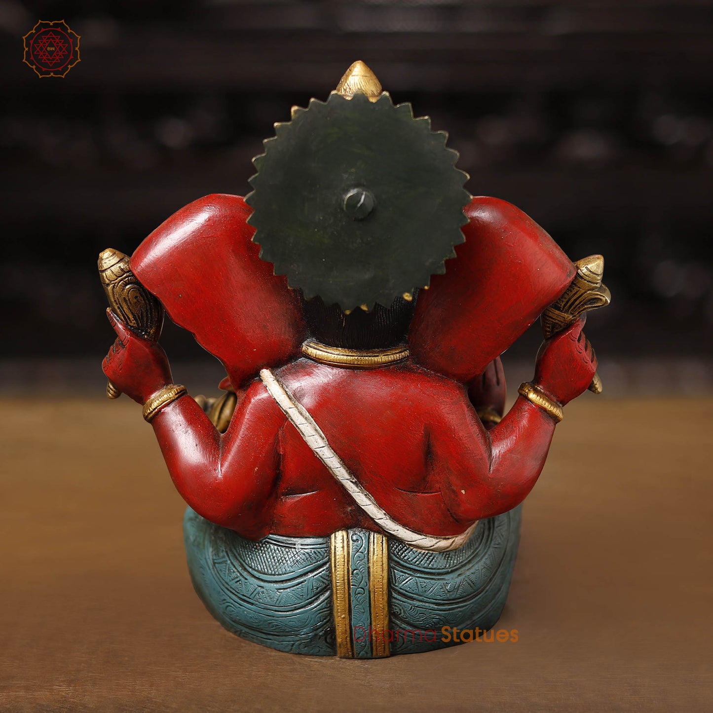 Brass Ganesha Seated Long ears, Hand Painted, 10"