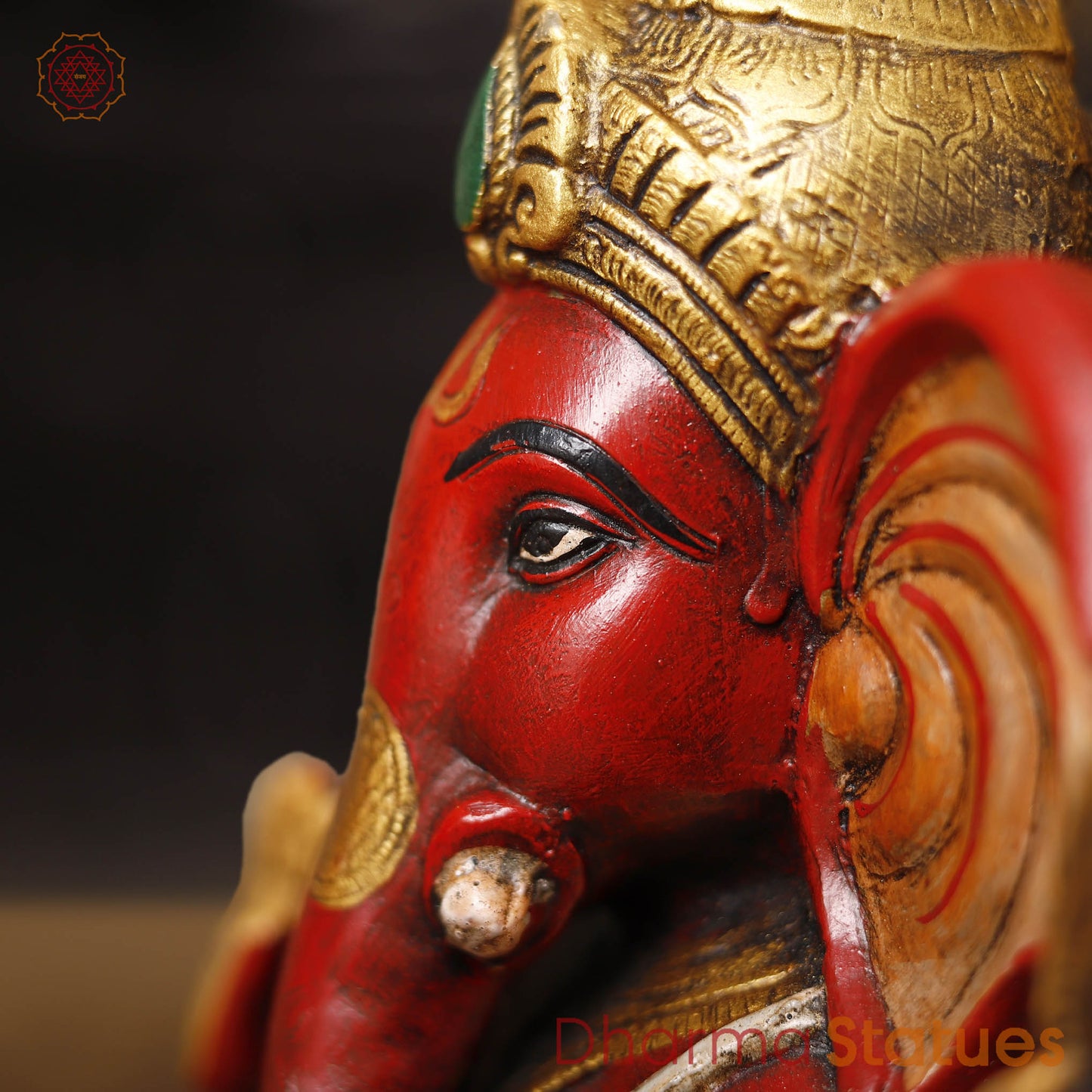Brass Ganesha Seated Long ears, Hand Painted, 10"