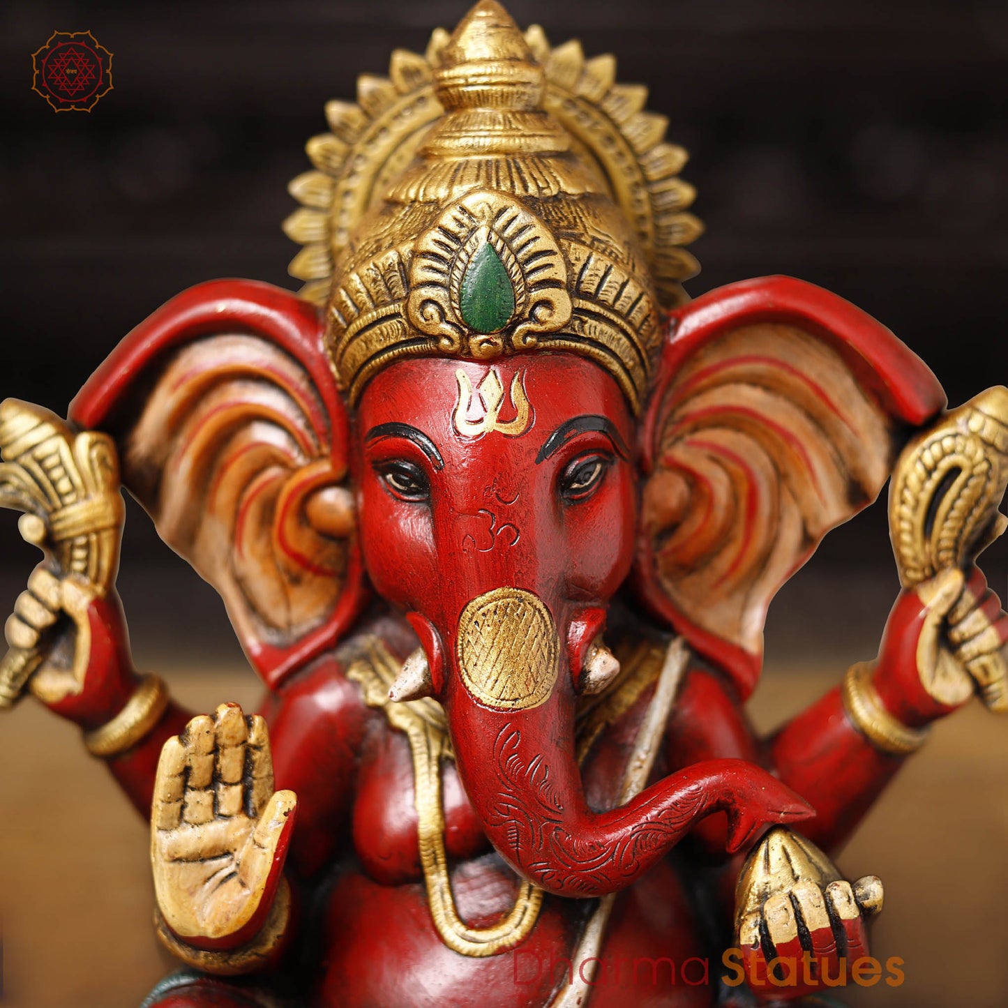 Brass Ganesha Seated Long ears, Hand Painted, 10"