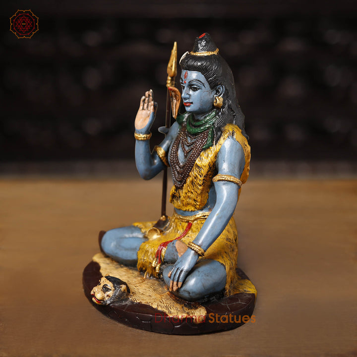 Brass Shiva Statue, Blue Skinned in Blessing pose, 9.5"