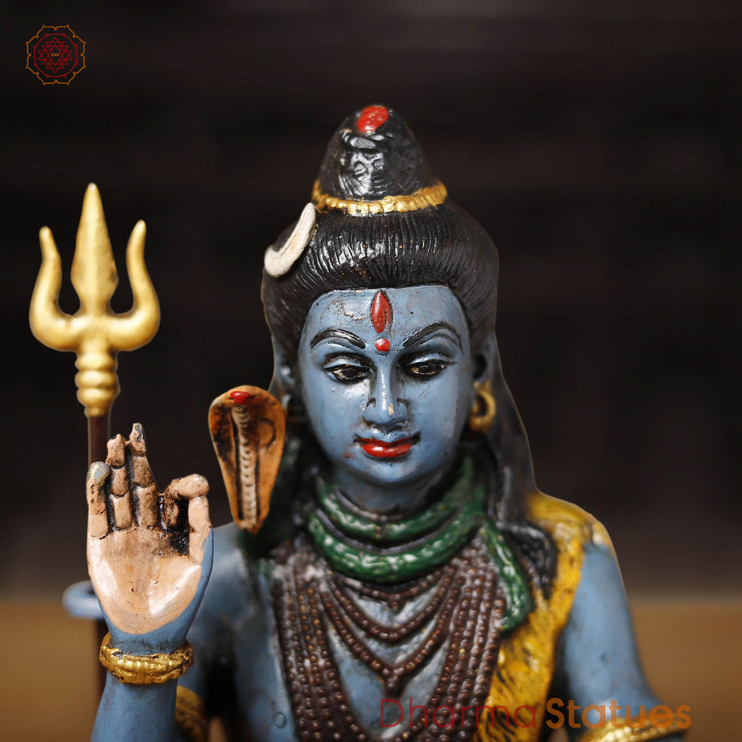 Brass Shiva Statue, Blue Skinned in Blessing pose, 9.5"