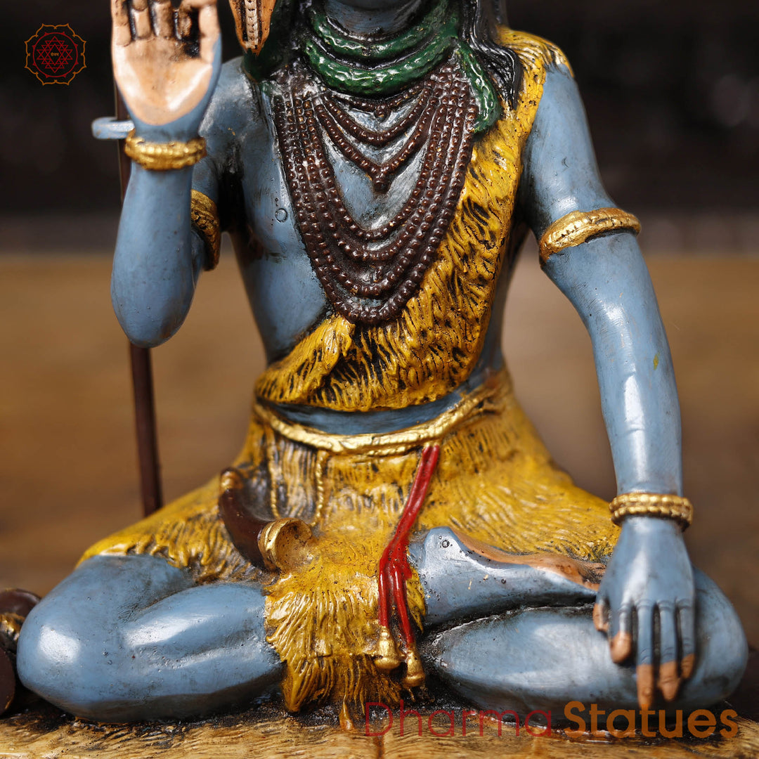 Brass Shiva Statue, Blue Skinned in Blessing pose, 9.5"