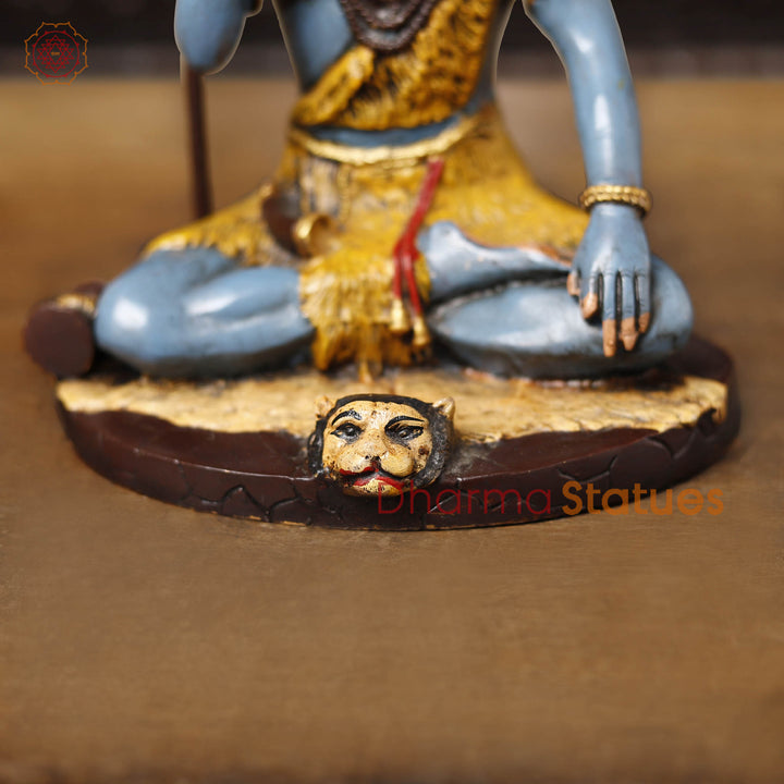 Brass Shiva Statue, Blue Skinned in Blessing pose, 9.5"