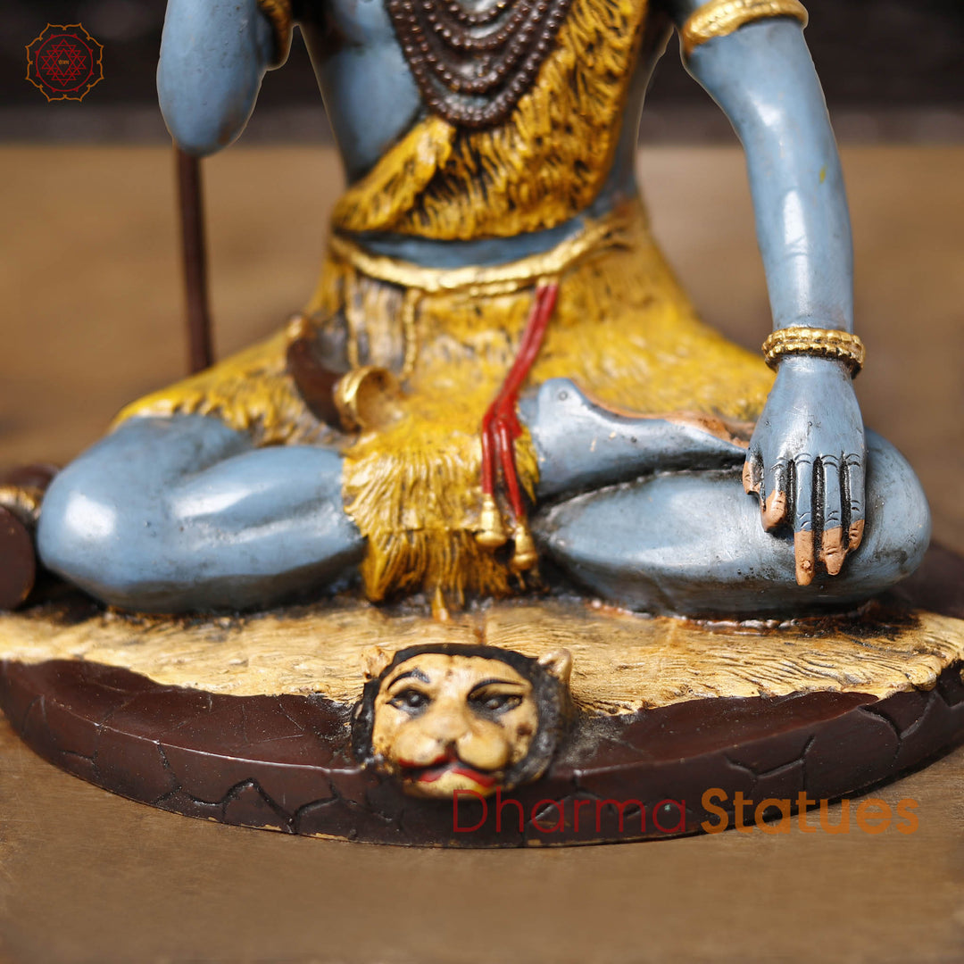 Brass Shiva Statue, Blue Skinned in Blessing pose, 9.5"