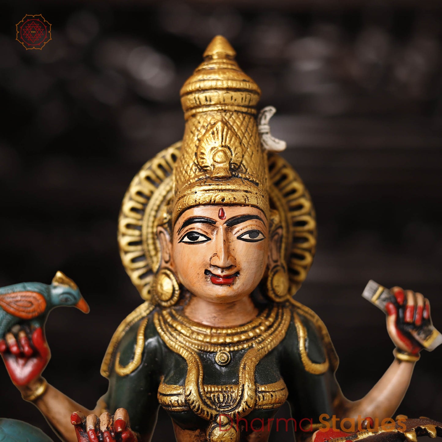 Goddess Saraswati Brass Statue, Handcrafted, Colorful Finish 19"