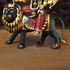 Brass Durga Vibrant Statue, Mounted on a Lion, Sacred Blend of Tradition & Color, 17"