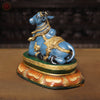 Brass Nandi Idol, The Sacred Guardian in Golden Accents, Mystic Blue Finish 10"