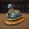 Brass Nandi Idol, The Sacred Guardian in Golden Accents, Mystic Blue Finish 10"