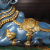 Brass Nandi Idol, The Sacred Guardian in Golden Accents, Mystic Blue Finish 10"